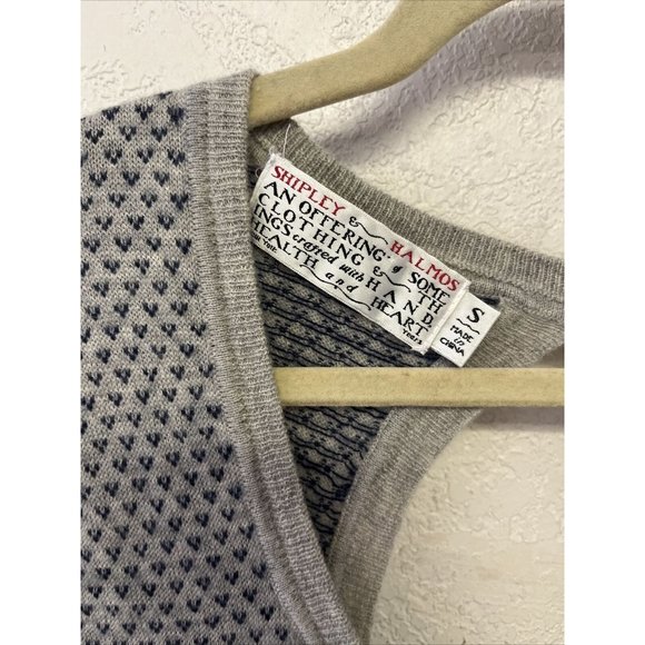 Shipley&Halmos Cashmere Short Sleeve Dress Womens Sz S Gray With Navy Blue Print - Picture 3 of 12